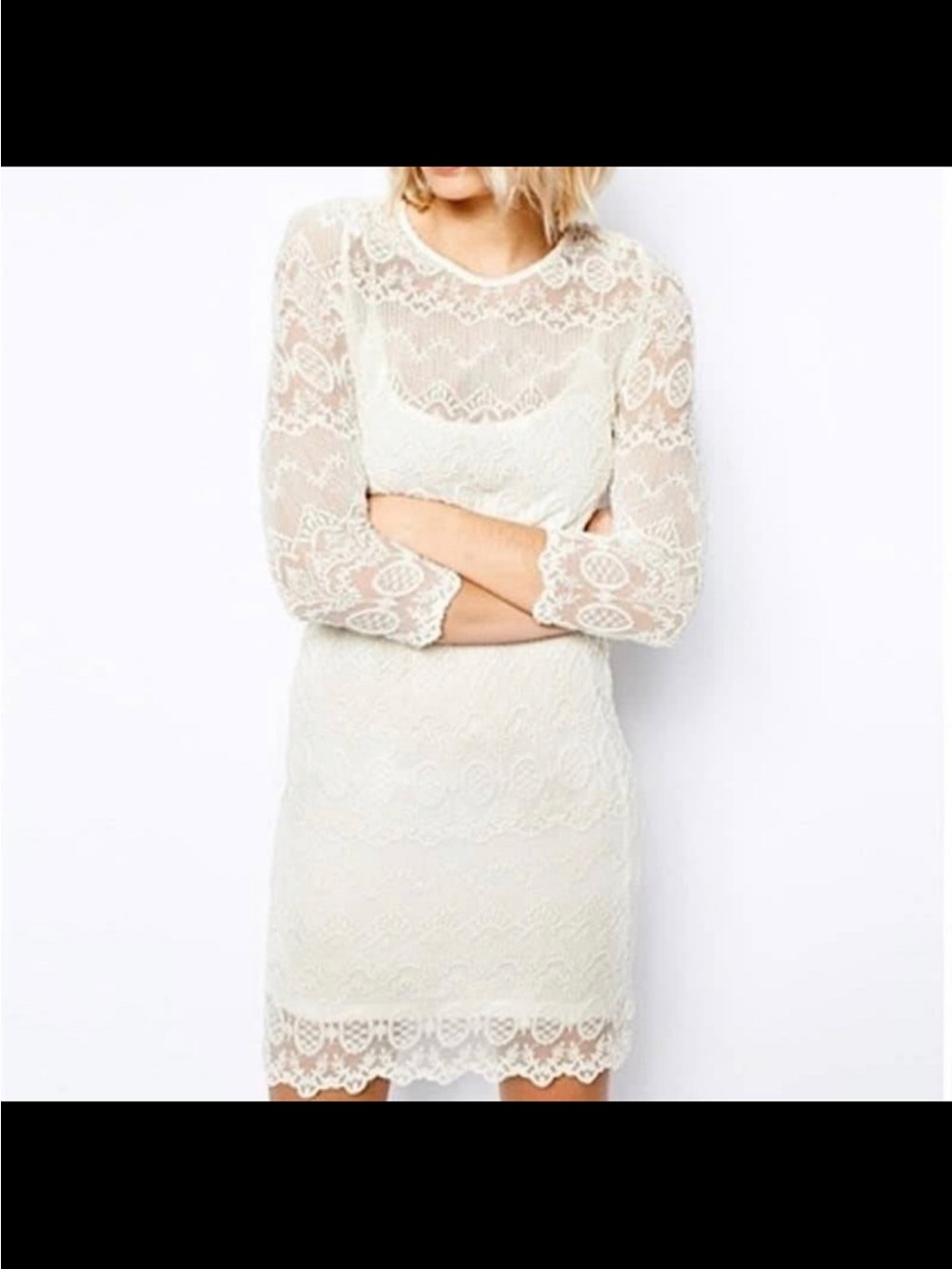 New Lace Overlay Sheath Dress in Cream